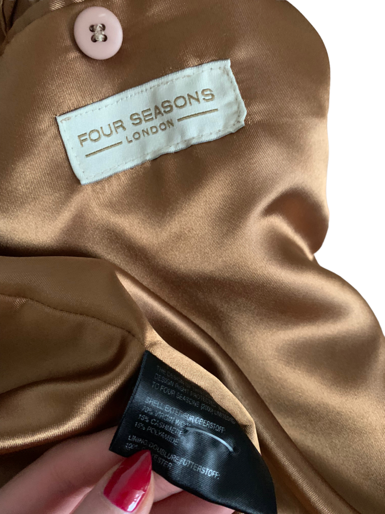 Four Seasons cashmere wool tan beige button up long line overcoat jacket - Picture 4 of 6